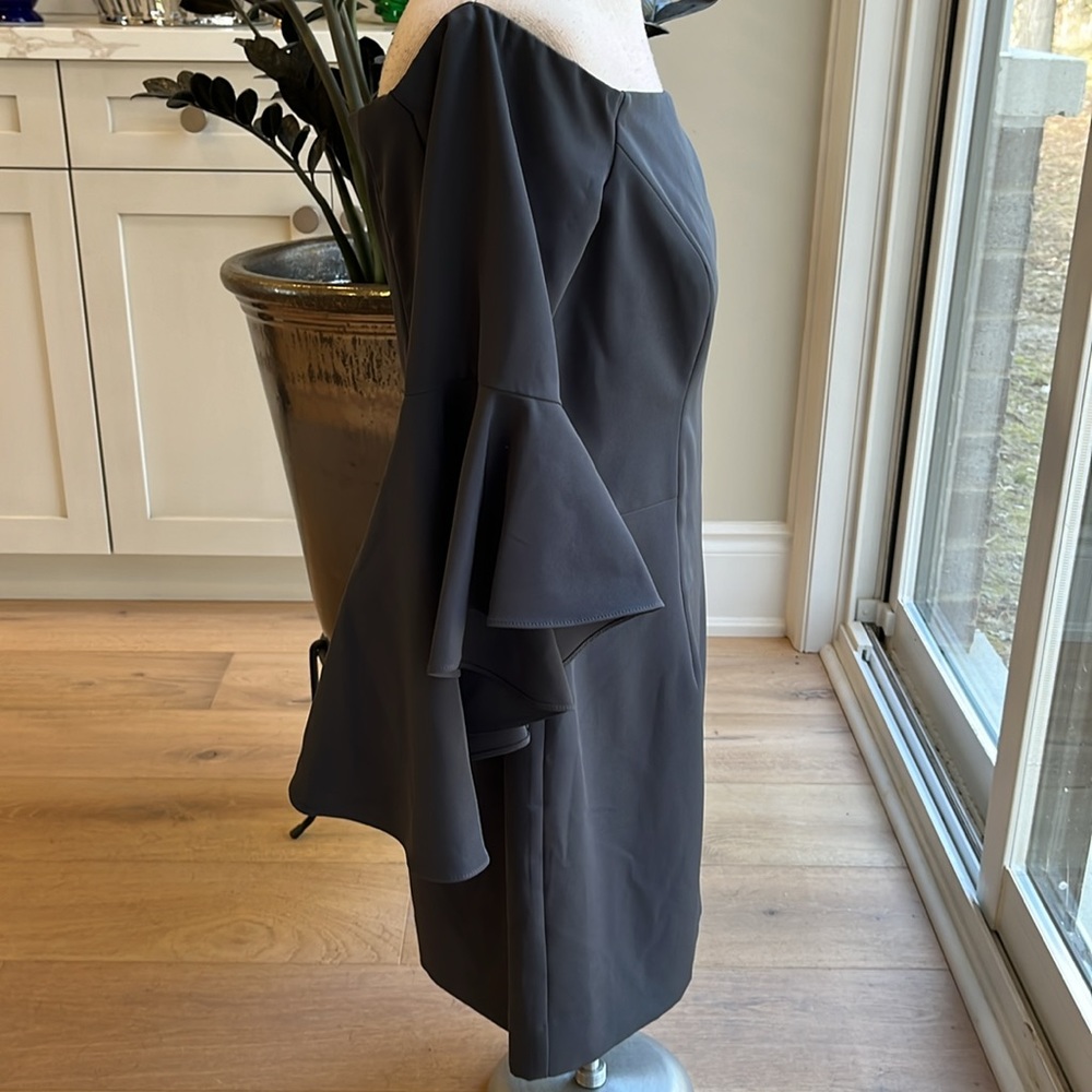EUC Milly dress off/at the edge of the shoulder flutter sleeve in steel grey - Picture 3 of 11